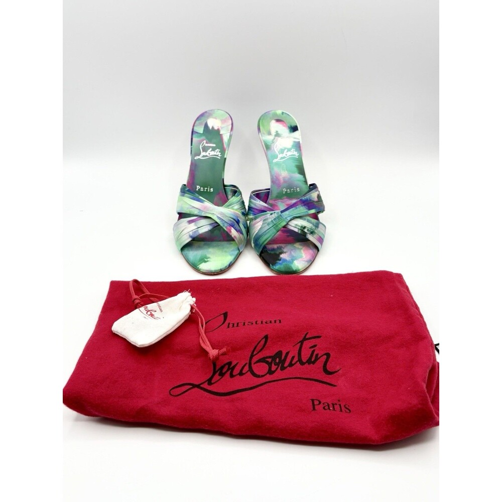 Christian Louboutin Nichol Is Back Blue Watercolor Satin Mule Heels Size EU 38.5 - Picture 11 of 11